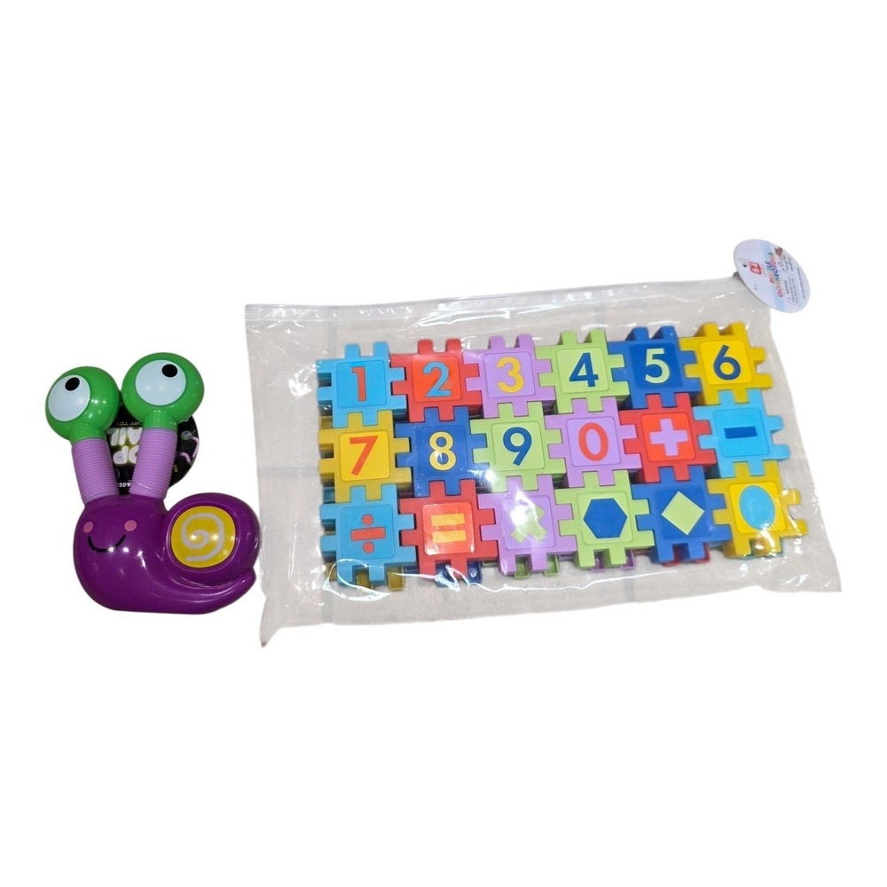 Math Puzzle Connectors 54ct & Pop Snail LED Fidget Toy Set Kids STEM Sensory